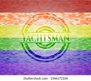 Yachtsman on mosaic background with the colors of the LGBT flag