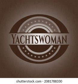 Yachtswoman wooden emblem. Retro. Vector Illustration. 