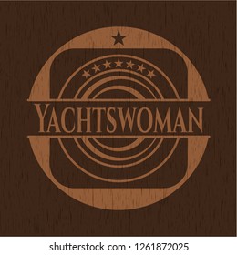 Yachtswoman wooden emblem. Vintage.