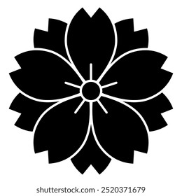 Yae Yamazakura (Double Mountain Cherry Blossom): A vector icon illustration of a Japanese family crest with a cherry blossom motif.