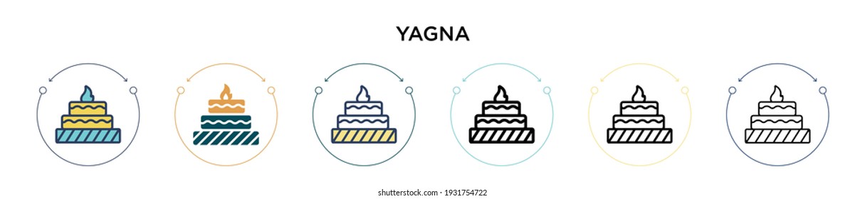 Yagna Symbol in vollem, dünnen Linie, Umriss und Strich Stil. Vektorgrafik von zwei farbigen und schwarzen Yagna-Vektorgrafiken-Designs kann für mobile, i, web-basierte