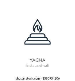 Yagna icon. Thin linear yagna outline icon isolated on white background from india and holi collection. Line vector sign, symbol for web and mobile