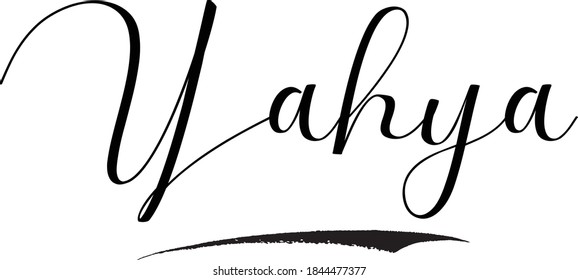 Yahya-Male Name Cursive Calligraphy on White Background