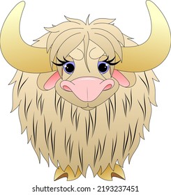 Yak, An Animal With Large Horns And Light Brown Hair