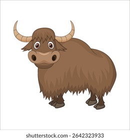 Yak. Big brown bull, side view. Icon for website, animal app. Clipart for an educational game for children. Vector flat illustration, cartoon style. 82