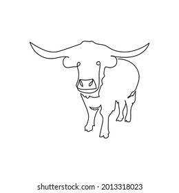 Yak, Bull One Line Art Of Horse. Continuous Line Drawing Of Livestock, Bos, Domestic Animal.