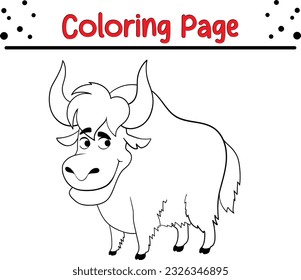Yak coloring page for kids. Yak cartoon vector art and illustration
