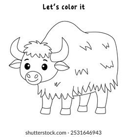 Páginas de colorir iaque para crianças. Traço e cor Yak. Iaque de animal flashcard para crianças ilustração vetorial. Letras Y é para Yak. Planilhas de jardim de infância e pré-escola imprimíveis para crianças.