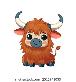 Yak cute childish  cartoon illustration. Vector yak isolated on white background Flat design element