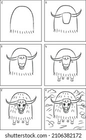 Yak Drawing Instruction And Coloring Book