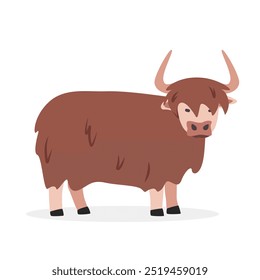 Yak simple vector illustration. Long-haired yak cartoon clipart, animal in flat style. Farm animals concept, rural farming. Livestock animal yak vector design isolated on white background