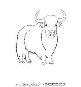Yak vector drawing, Front looking Yak, Strong animal vector illustration, Cute animal illustration