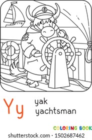 Yak yachtsman ABC coloring book. Alphabet Y