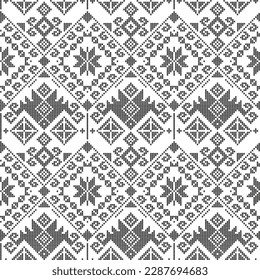 Yakan weaving inspired vector seamless pattern - Filipino traditonal geometric textile or fabric print design in black and white. Retro abstract folk art pattern from Philippines, vibrant ornament