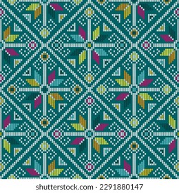 Yakan weaving inspired vector seamless geometric pattern - Filipino traditonal repetitive desing - textile or fabric. Retro abstract folk art pattern from Philippines, vibrant old ornament 