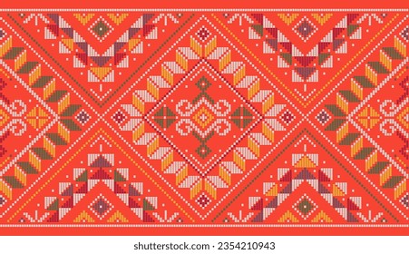 Yakan weaving inspired vector seamless pattern long horizontal oriented - Filipino folk art background perfect for textile or fabric print design.
Traditional folk art pattern from Philippines