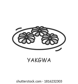 Yakgwa line icon.Korean floral-formed deep-fried cookies with wheat flour and sesame oil.Korean dessert.Traditional South Korea sweets concept. Asian food.Editable stroke.Isolated vector illustration 