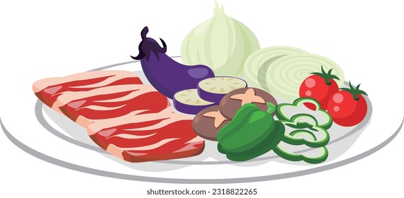 Icono de bandeja de parrillada de yakiniku. vector de ilustración