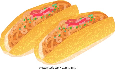 yakisoba dog's illustration drawn in hand drawn style.