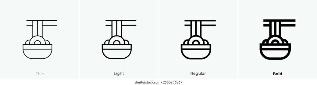 ícone do yakisoba. Design fino, leve, regular e negrito, isolado no fundo branco