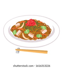 Yakisoba or Stir-frid noodles illustration.