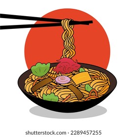 Yakisoba tasty Japanese food, fresh for healthy, vector illustration cartoon style.
