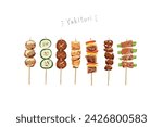 Yakitori, japanese grilled chicken skewers, vector illustration.