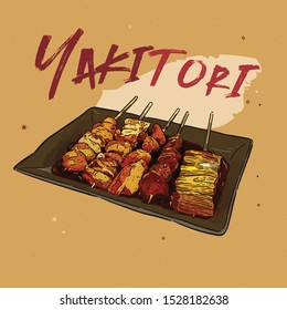 Yakitori Skewers Illustration of a hand drawn Japanese food. - Vector