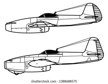 Yakovlev Yak-15 Feather. Outline vector drawing