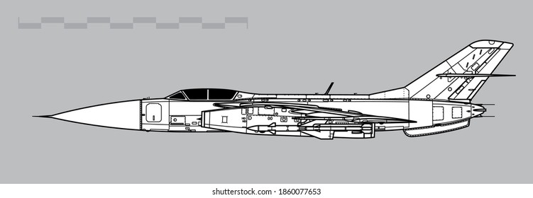 Yakovlev Yak-28P Firebar. Vector drawing of supersonic interceptor. Side view. Image for illustration and infographics.