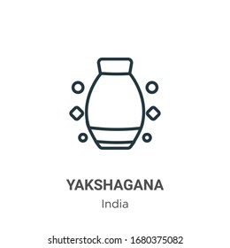 Icono vectorial de contorno de Yakshagana. Icono de yakshagana negro de línea delgada, vector plano ilustración de elemento simple del concepto de india editable trazo aislado en fondo blanco