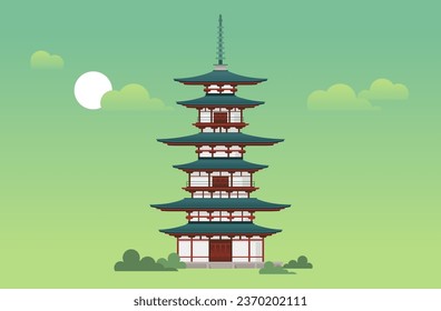 Yakushi-ji Toto (East Pagoda) in Nara, Japan - Stock Illustration as EPS 10 File