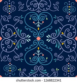 Yakut floral seamless ornament pattern. Yakutia, Republic of Sakha is the largest region of Russia.  Vector illustration. 