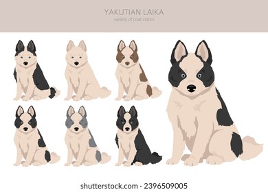 Yakutian Laika  puppy clipart. Different poses, coat colors set.  Vector illustration