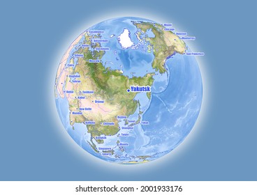 Yakutsk-Russia is shown on vector globe map. The map shows Yakutsk-Russia 's location in the world.