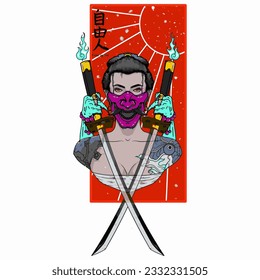 Yakuza girls mascot. esport logo design vector illustration