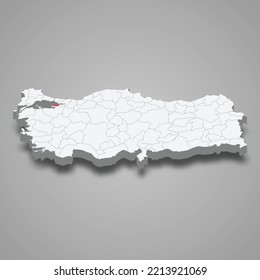 Yalova region location within Turkey 3d isometric map