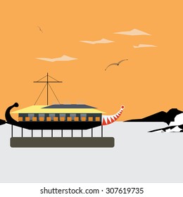 Yalta the embankment ship restaurant orange vector illustration