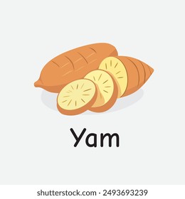 Yam Cartoon Vector Illustration for Kids Learning, Posters, Cards, and Sublimation Prints on White Background