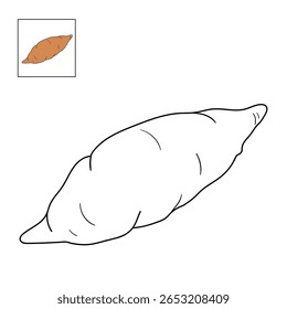 Páginas de coloração de inhame para crianças. Traço e cor Inhame. Cartão flashcard de batata doce para crianças. Atividade divertida coloração de batata doce para jardim de infância e pré-escola.