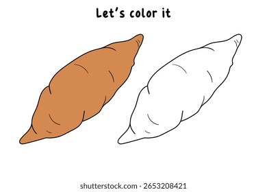 Páginas de coloração de inhame para crianças. Traço e cor Inhame. Cartão flashcard de batata doce para crianças. Atividade divertida coloração de batata doce para jardim de infância e pré-escola.