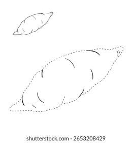 Páginas de coloração de inhame para crianças. Traço e cor Inhame. Cartão flashcard de batata doce para crianças. Atividade divertida coloração de batata doce para jardim de infância e pré-escola.