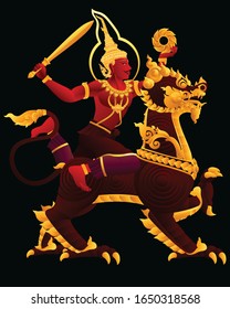 Yama God of death isolated on black background. Thai art Graphic vector 