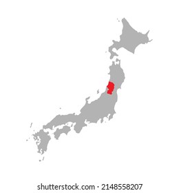 Prefectura de Yamagata resaltada en el mapa de Japón