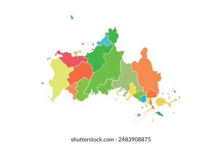 Yamaguchi map isolated modern colorful style. for website layouts, background, education, precise, customizable, Travel worldwide, map silhouette backdrop, earth geography, political, reports. 