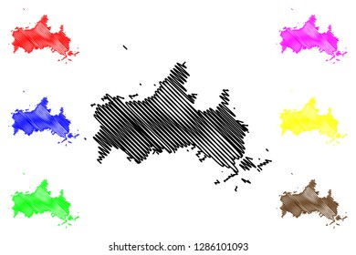 Yamaguchi Prefecture (Administrative divisions of Japan, Prefectures of Japan) map vector illustration, scribble sketch Yamaguchi map
