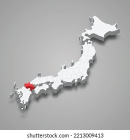 Yamaguchi prefecture location within Japan 3d isometric map