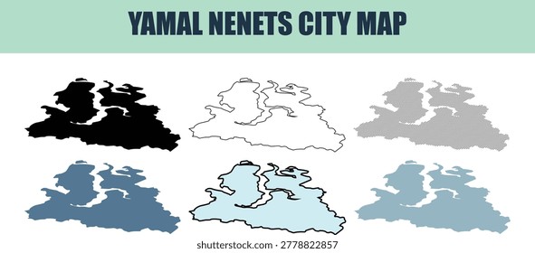 Yamal Nenets region map presented in multiple graphic styles including six style fill stock fill stock and line art for diverse cartographic applications.