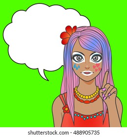 Yamanba Gyaru (japanese black faced girl) character with balloon, pose and expression, cartoon illustration like japanese animation, vector