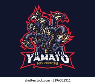 Yamata no orichi mascot logo design. Eight headed dragon vector illustration. Logo illustration for mascot or symbol and identity, emblem sports or e-sports gaming team